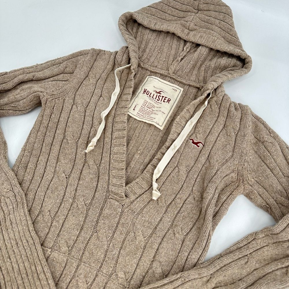 Hollister Womens Chunky Y2K Knit Hooded Sweater Size Large Bella Swan Slim Fit - Picture 1 of 7